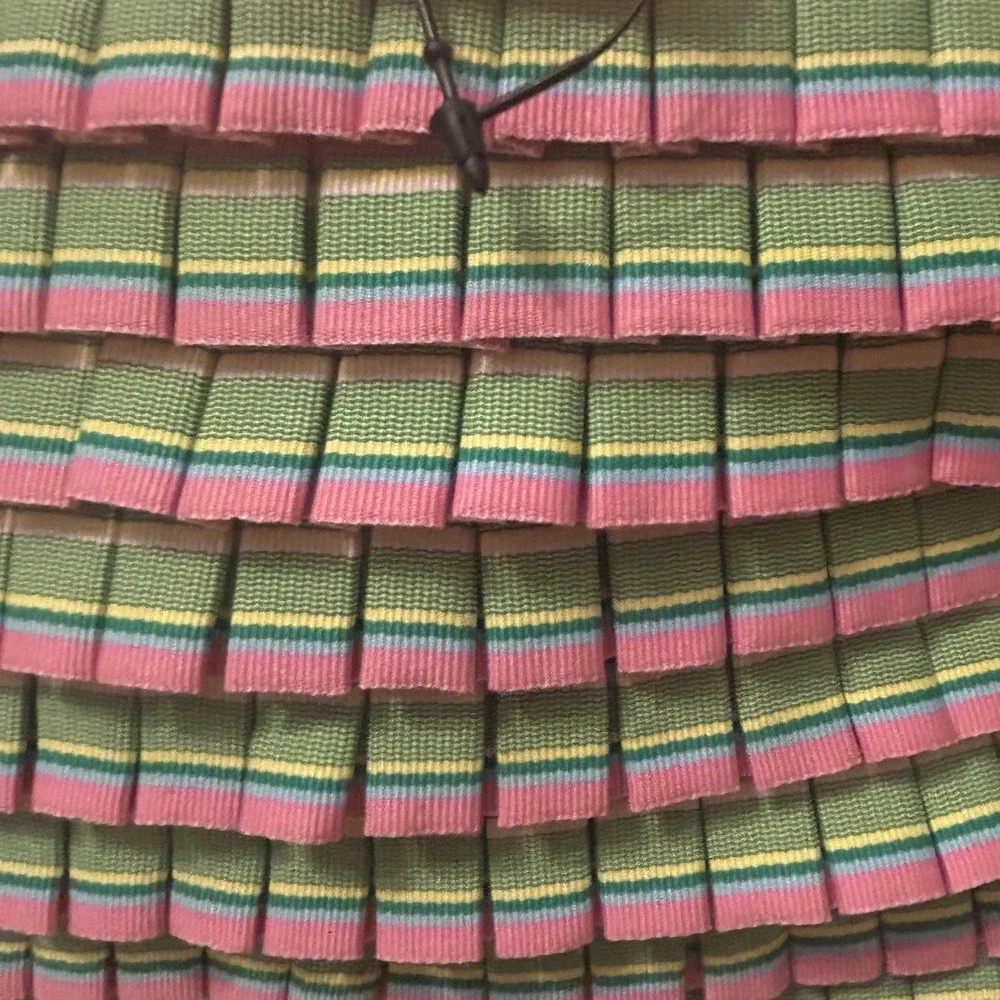 Braciano Top Handle Bag Womens Small Pink Striped Pleated Bamboo Bow Purse